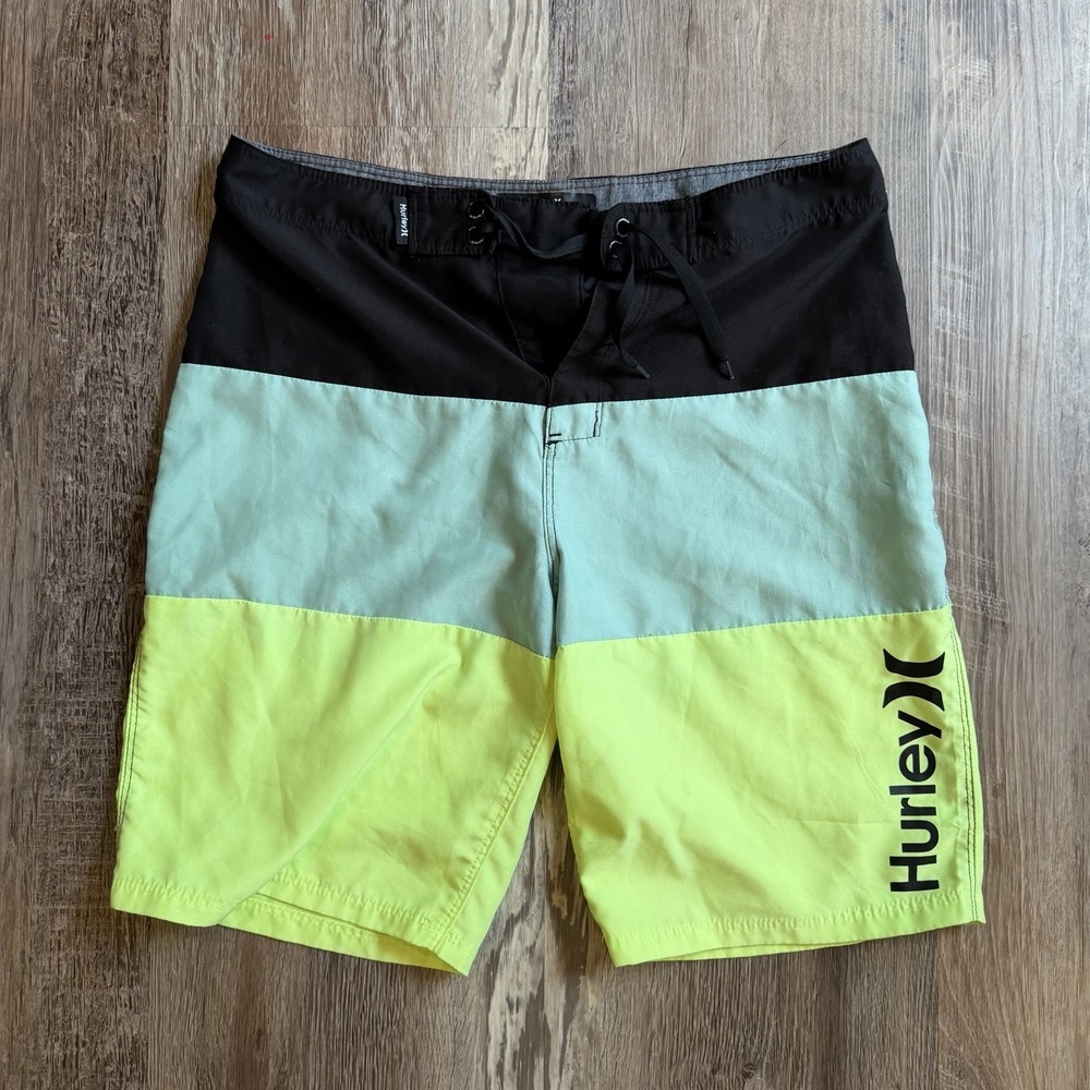 Boys Hurley Tropical Twist Swim Trunks Size 16 Black Mint Lime Green
